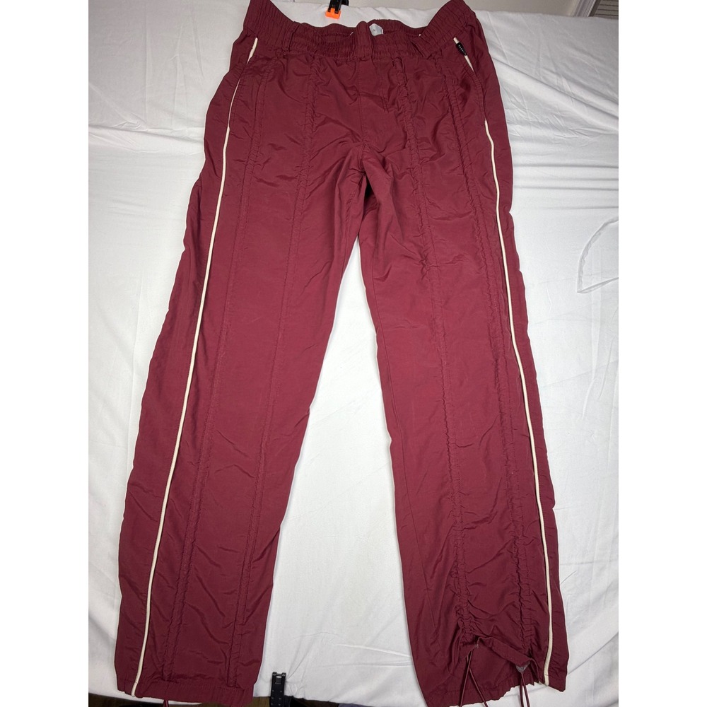 PacSun Mens Baggy Nylon Track Pants Burgundy Ruched Side Pipe Joggers Medium